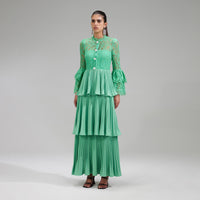 Green Tiered Cord Lace Maxi Dress