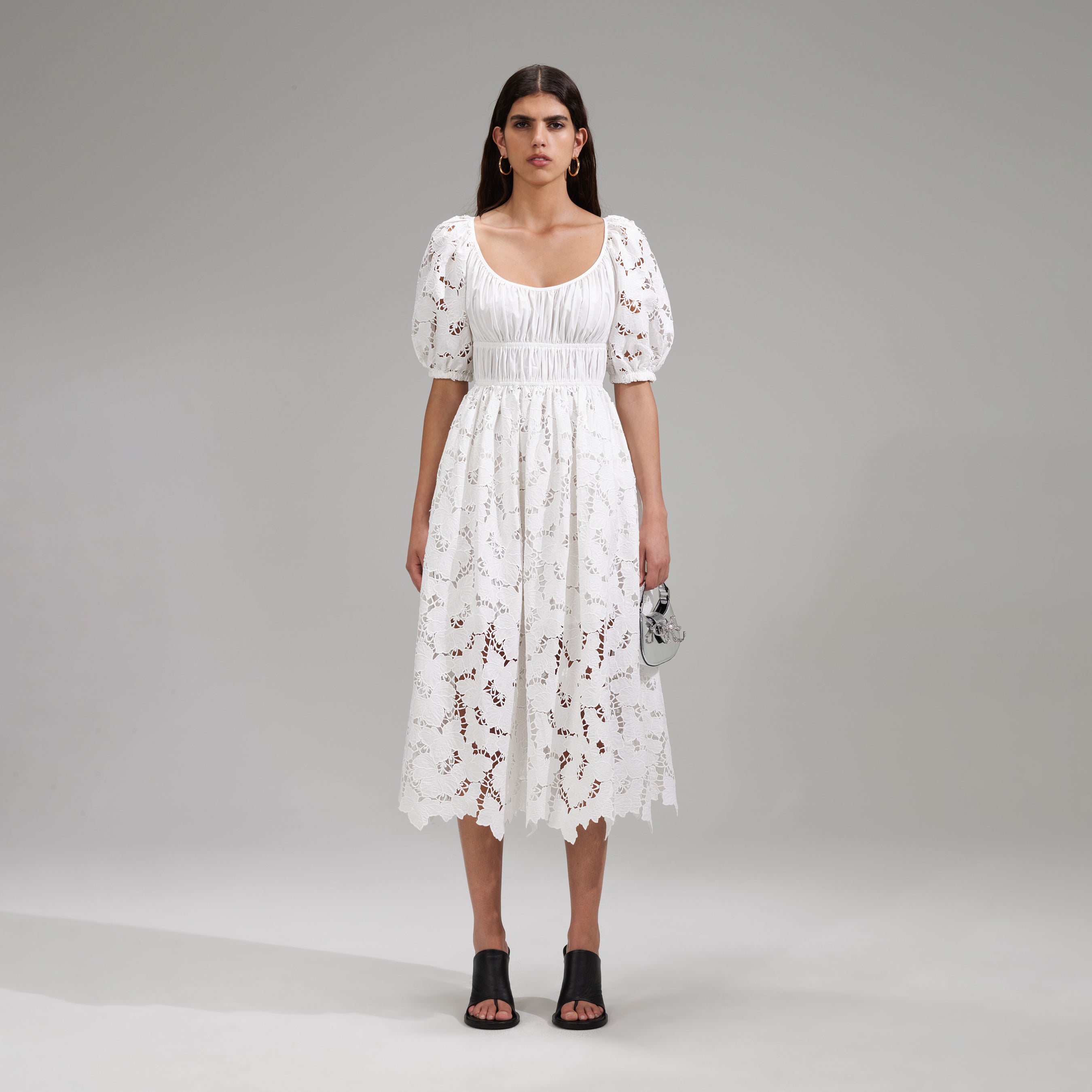 White Cotton Lace Midi Dress