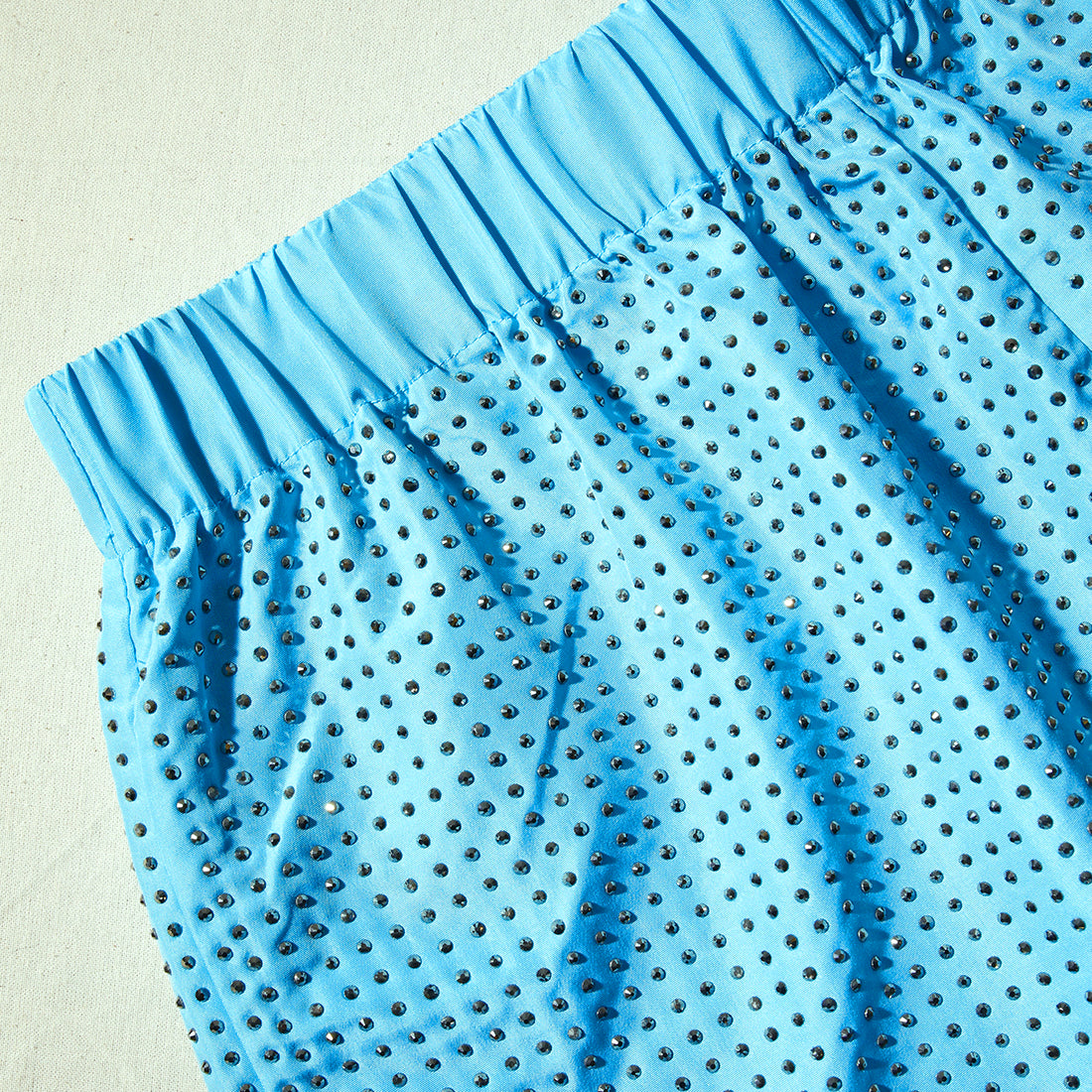 Blue Rhinestone Taffeta Shorts
