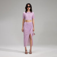 Lilac Rhinestone Wrap Midi Skirt