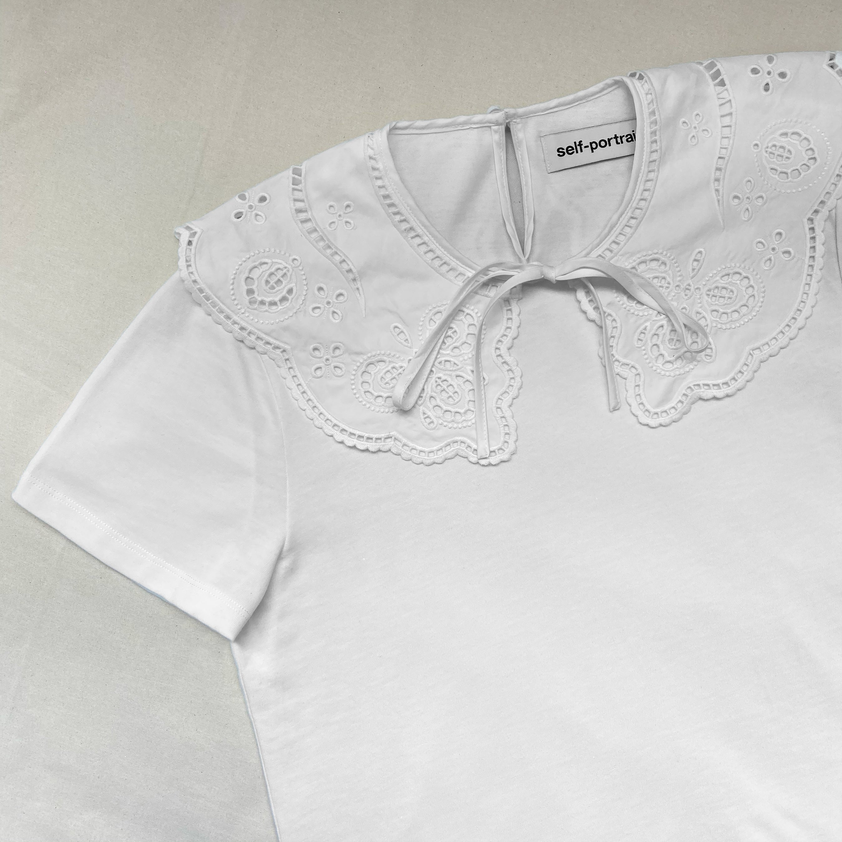 White Broderie Collar Jersey T Shirt