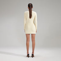 Cream Sequin Knitted V Neck Dress