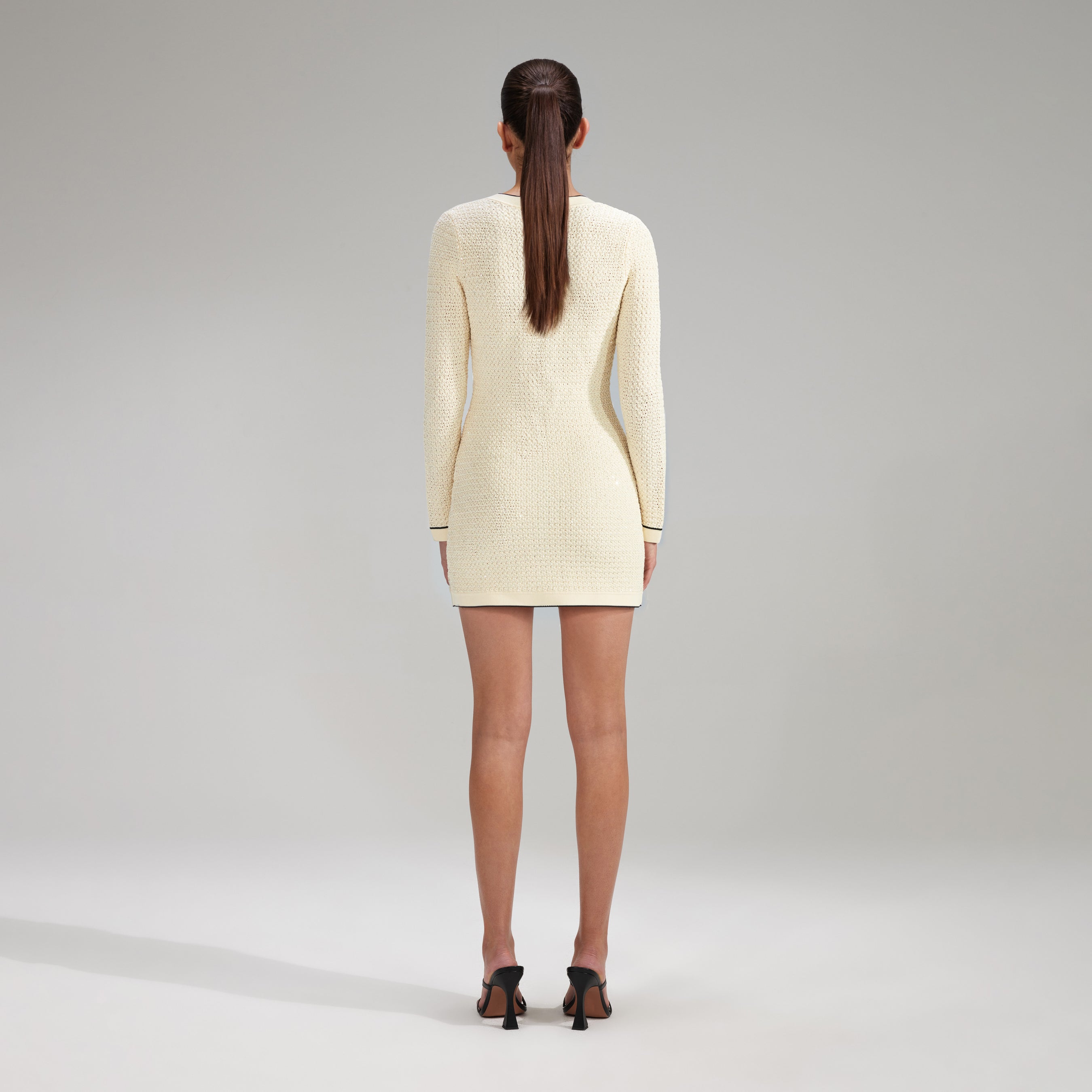 Cream Sequin Knitted V Neck Dress