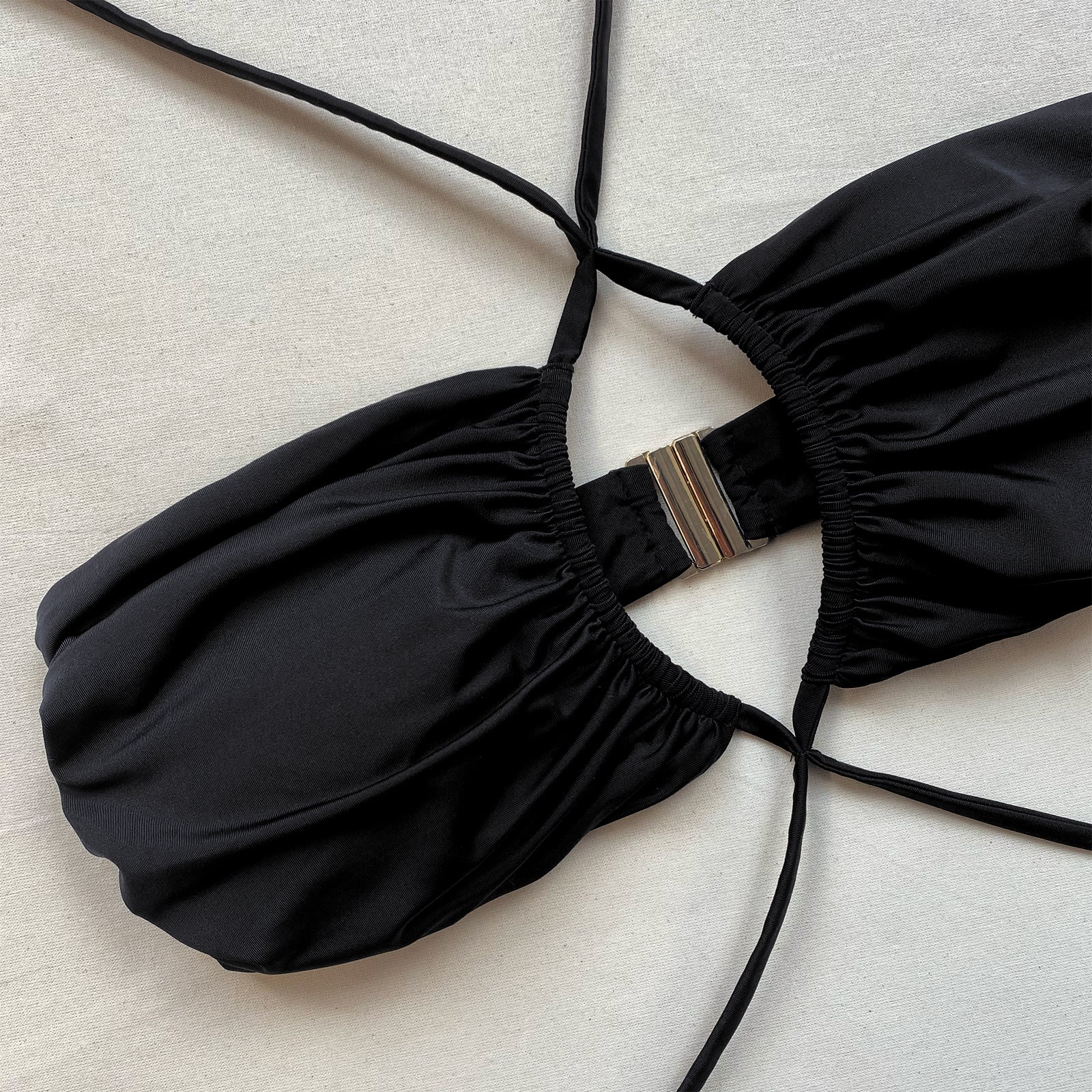 Black Mesh Strappy Bikini Top