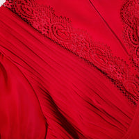 Red Chiffon Midi Dress Lace Detail