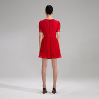 Red Chiffon V Neck Mini Dress