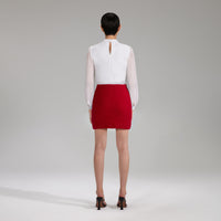 Red Melange Knit Diamante Mini Skirt
