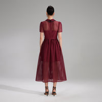 Burgundy Grid Lace Midi Dress