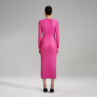 Pink Rhinestone Mesh Midi Dress