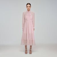 Pale Pink Chiffon Trimmed Midi Dress
