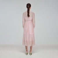 Pale Pink Chiffon Trimmed Midi Dress