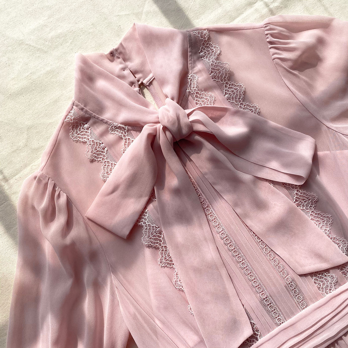 Pale Pink Chiffon Trimmed Midi Dress