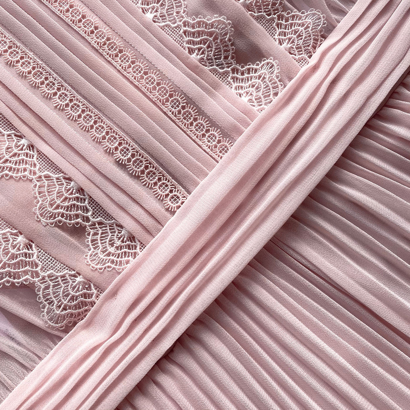 Pale Pink Chiffon Trimmed Midi Dress