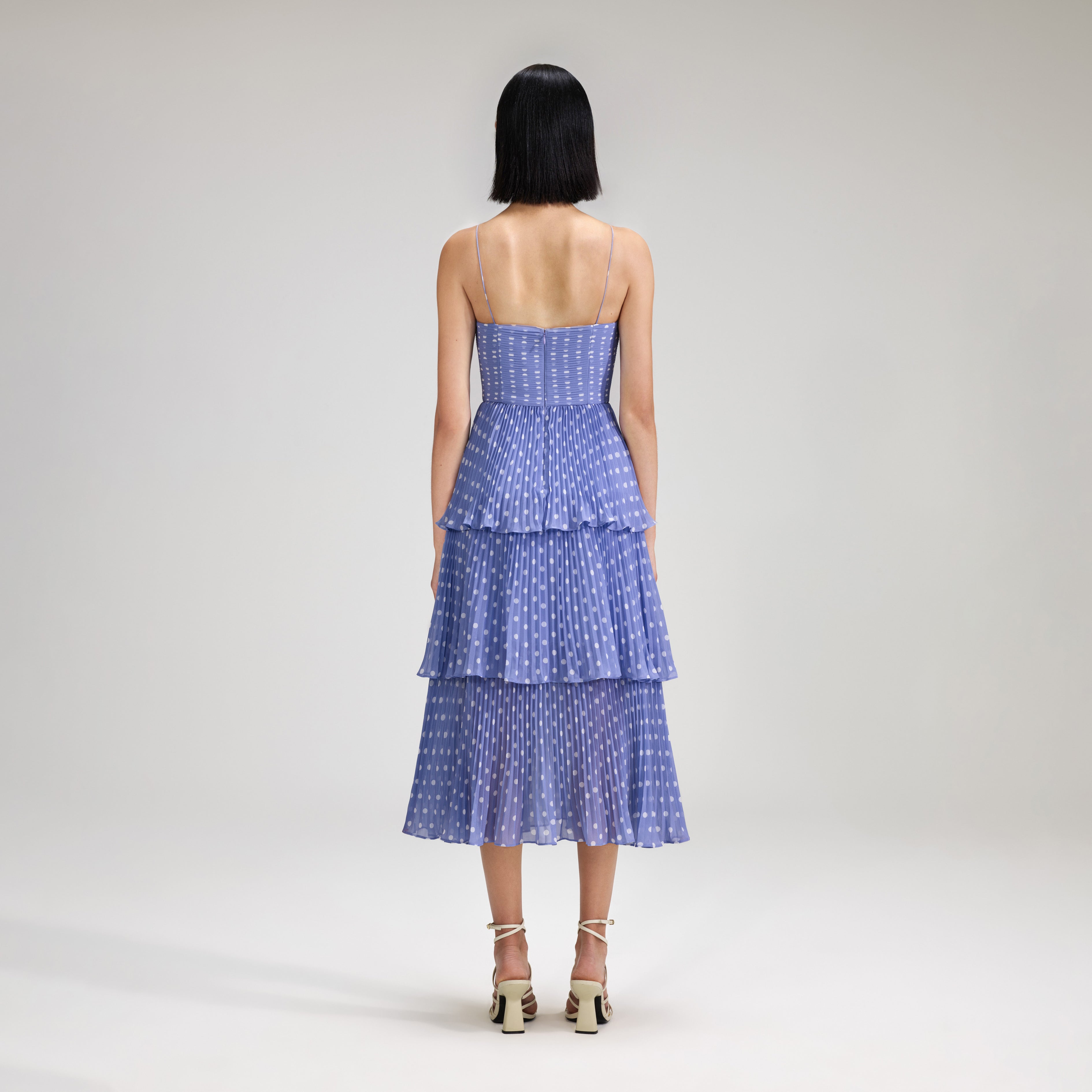 Lilac Polka Dot Tiered Chiffon Midi Dress