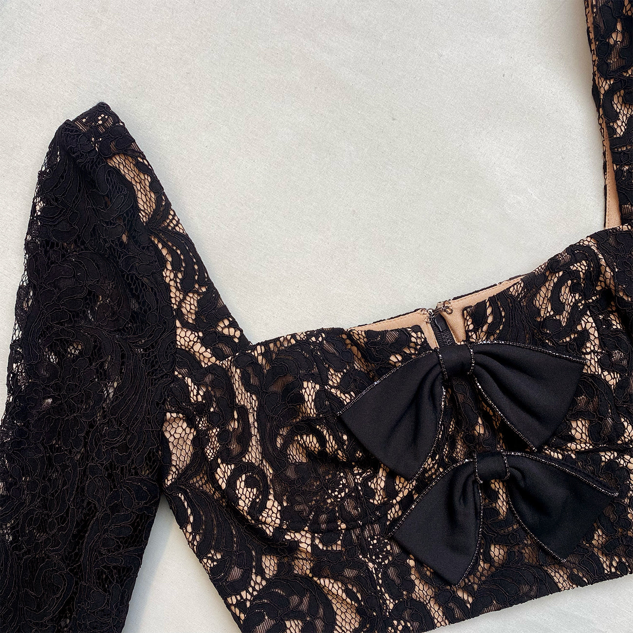 Black Cord Lace Top With Bows