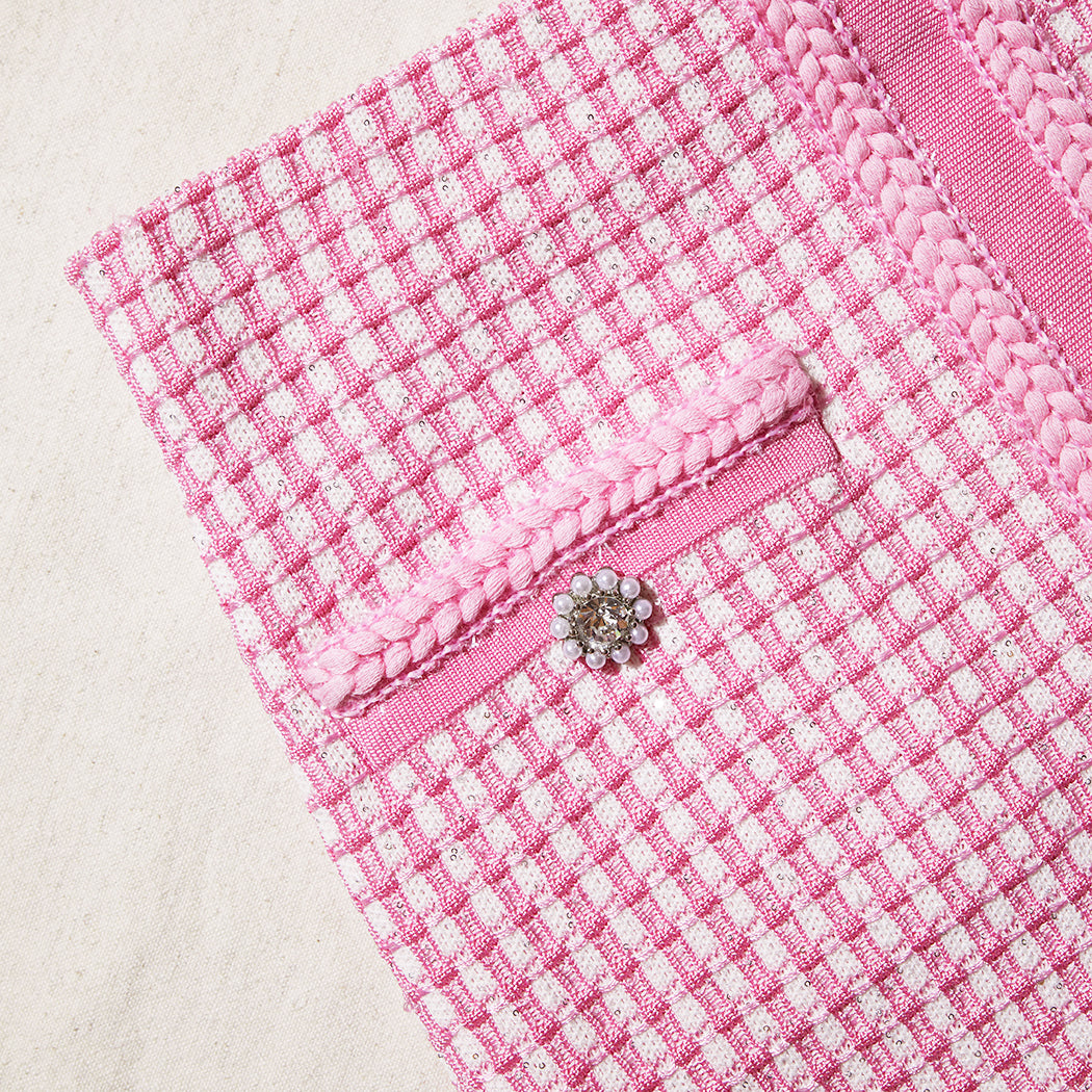 Pink Lurex Knitted Mini Skirt