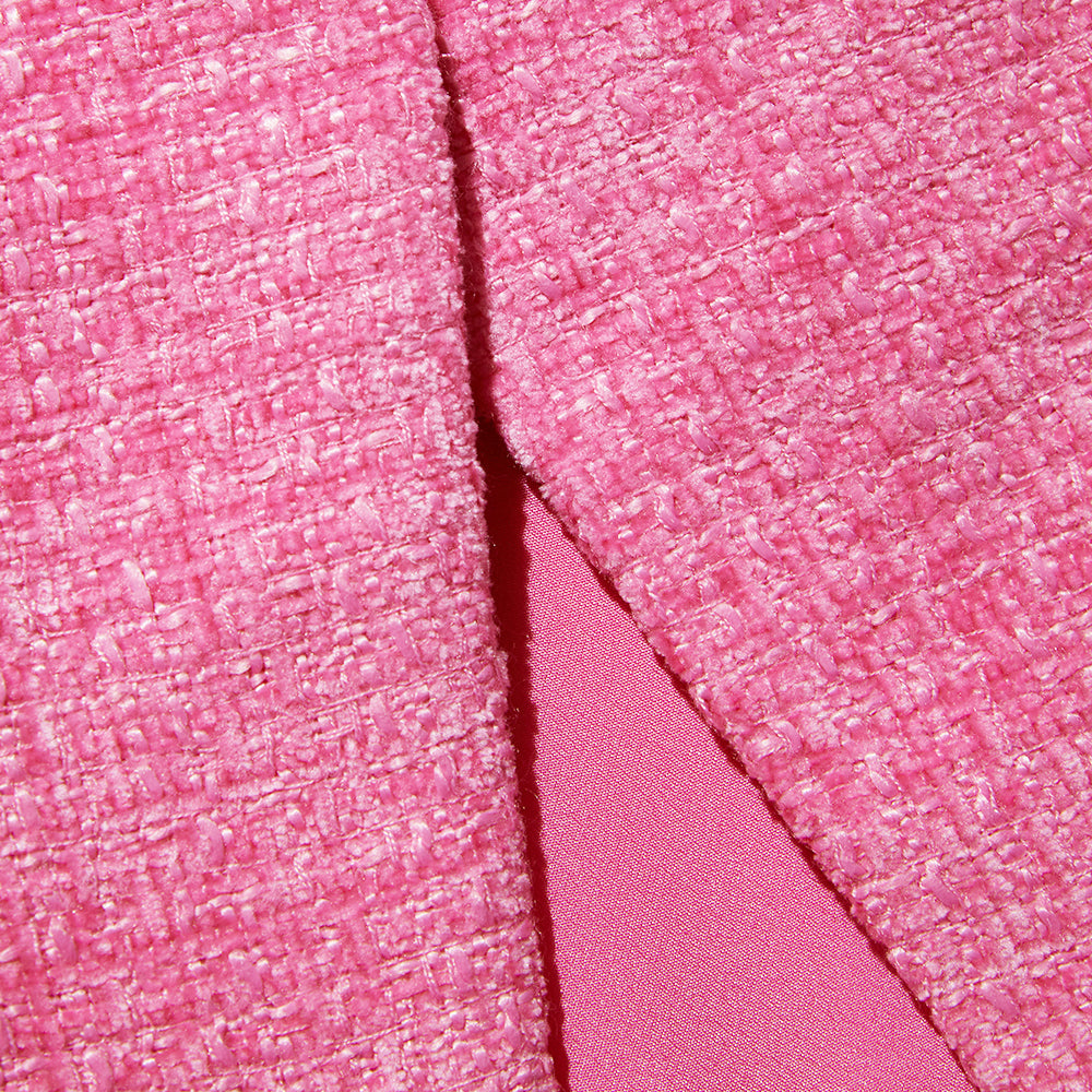 Pink Boucle V Neck Mini Dress