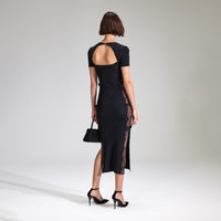 Black Viscose Knitted Midi Dress