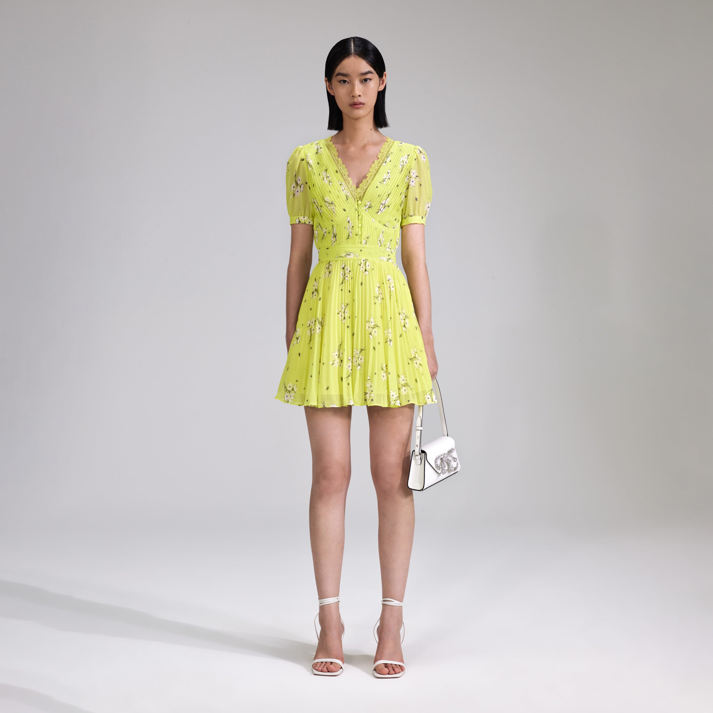 Lime Floral Chiffon Mini Dress