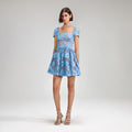 Blue 3D Cotton Lace Mini Dress