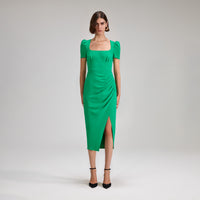 Green Crepe Midi Dress