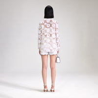 White 3D Cotton Lace Shorts