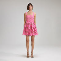 Pink 3D Cotton Lace Mini Dress