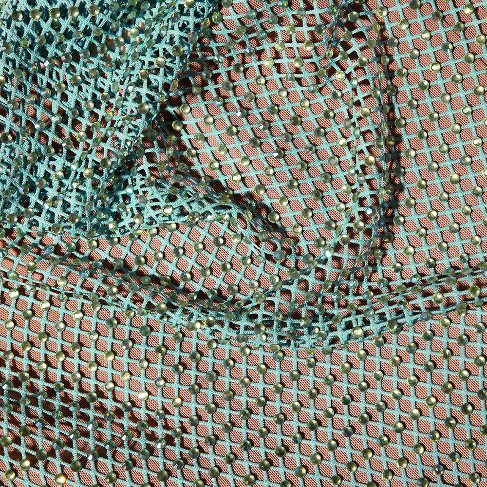Mint Rhinestone Fishnet Cowl Maxi Dress