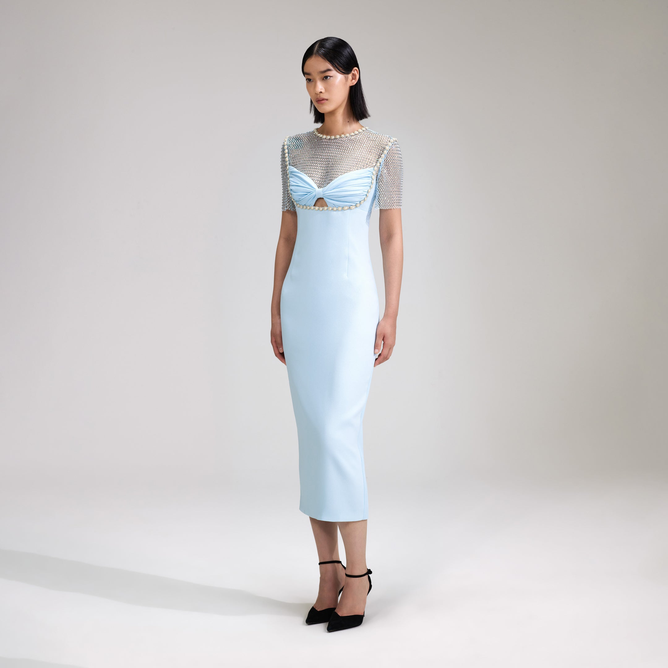 Blue Crepe Diamante Midi Dress | self-portrait