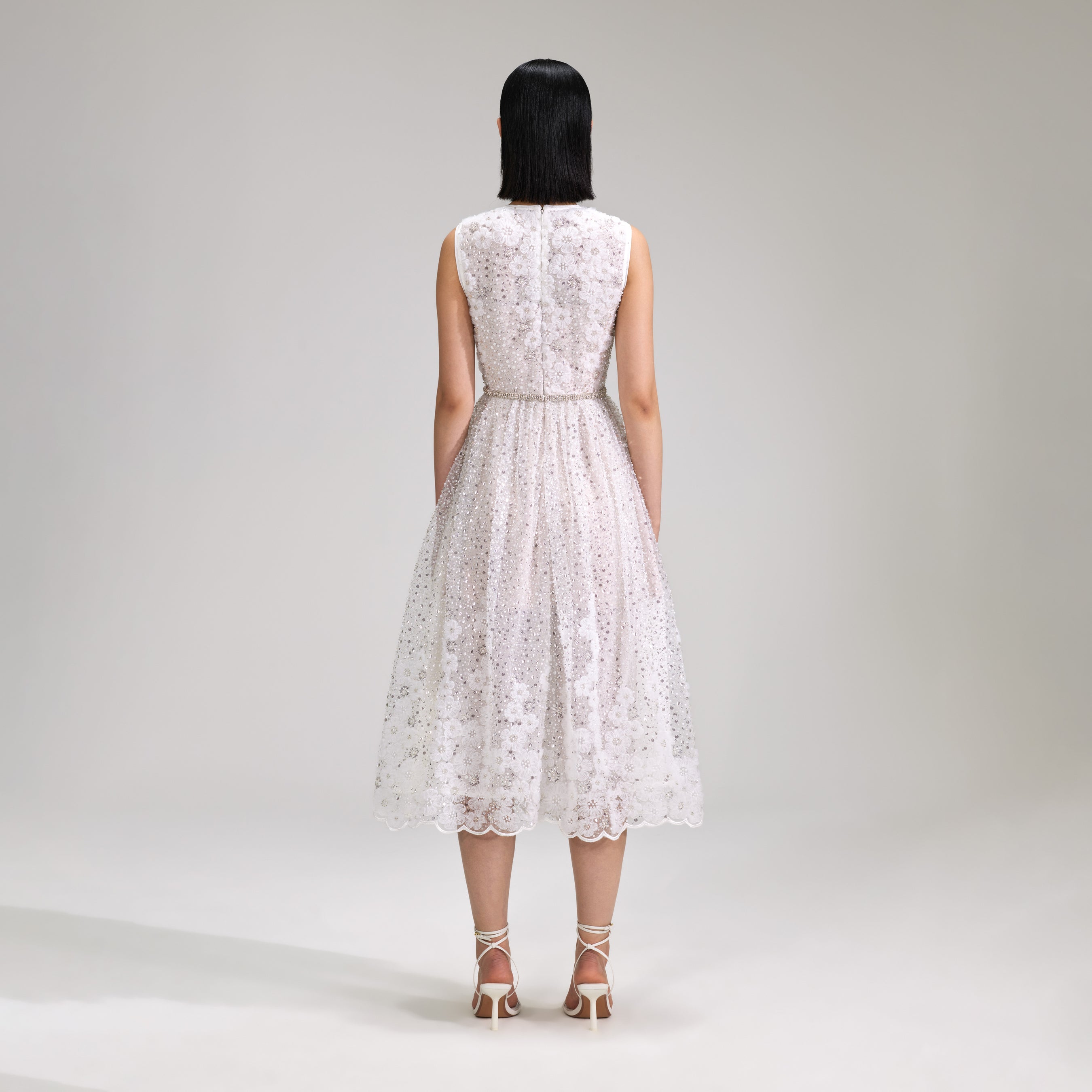 White Beaded Sequin Midi Dress