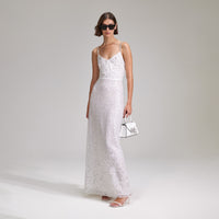 White Beaded Sequin Maxi Dress