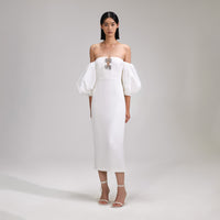 White Crepe Bow Midi Dress