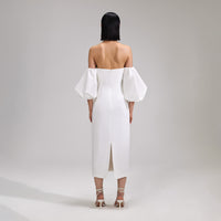 White Crepe Bow Midi Dress