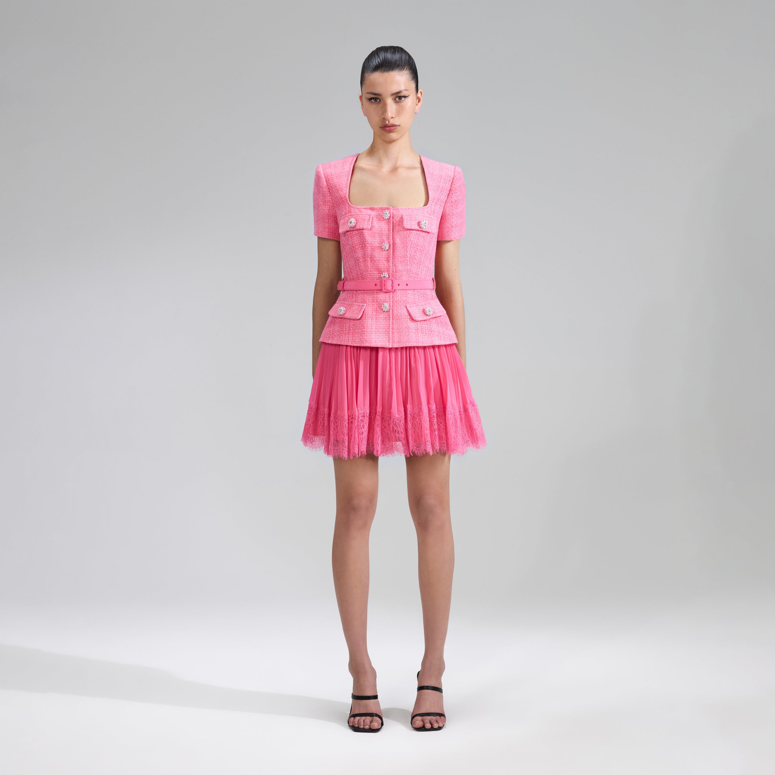 Pink Boucle Chiffon Mini Dress