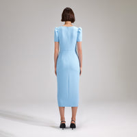 Blue Crepe Midi Dress