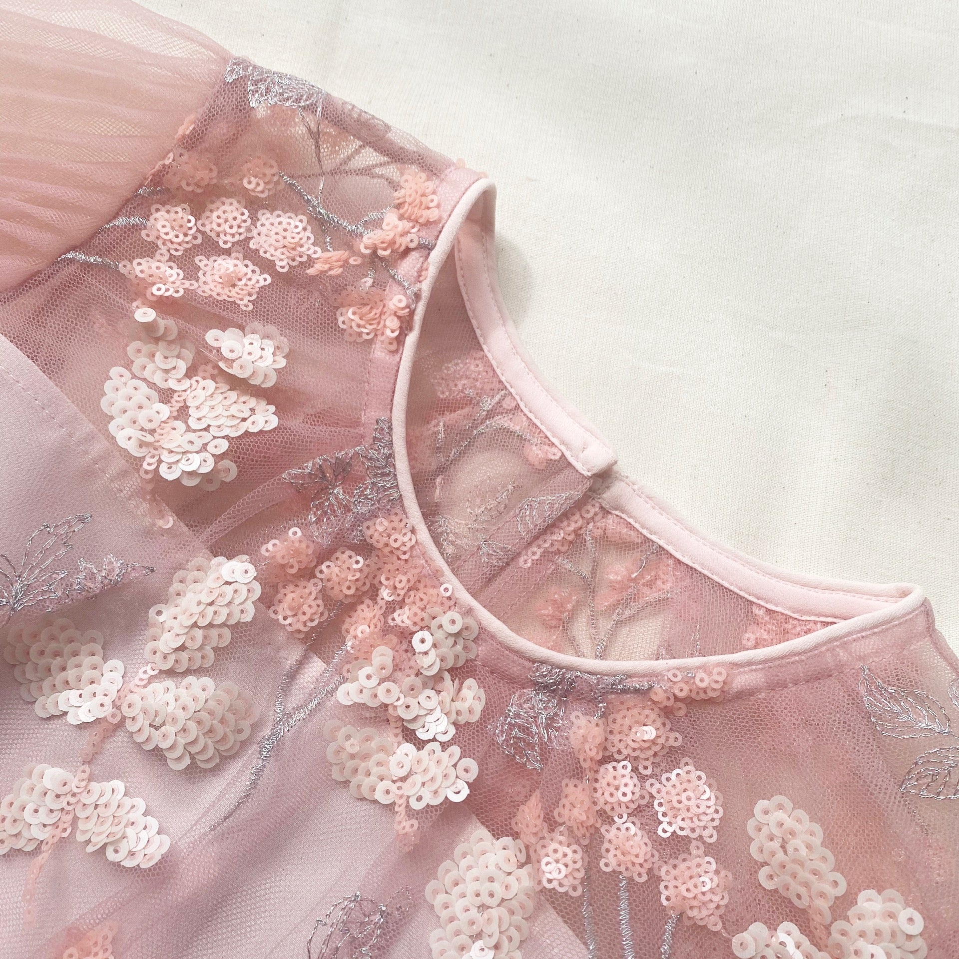 Pink Flower Sequin Midi Dress